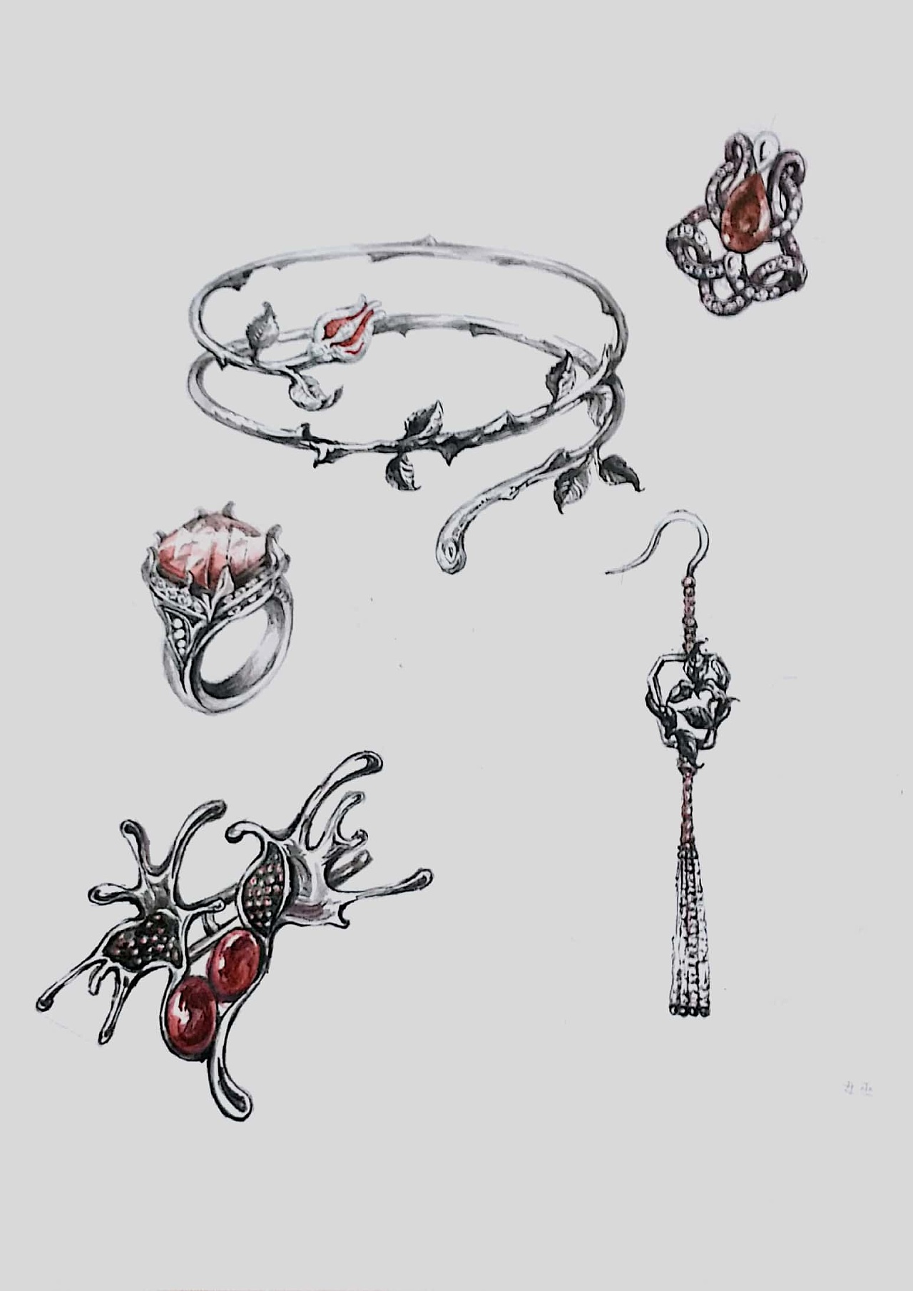 首饰手绘图 手工艺人与设计师的双重修行——设计师甘大雨的珠宝创作实录